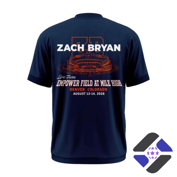 2026 Zach Bryan x Denver Broncos Event T-Shirt - top shirt design with venue and date details
