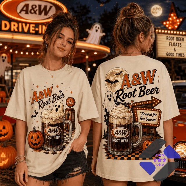 A&W Root Beer Brewed for Boo Season Halloween T-Shirt - close-up of the front t-shirt design