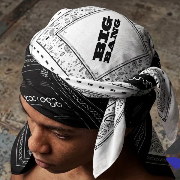 Big Bang World Tour In Goyang 2026 Paisley Bandana - side view of black face covering and braided hair