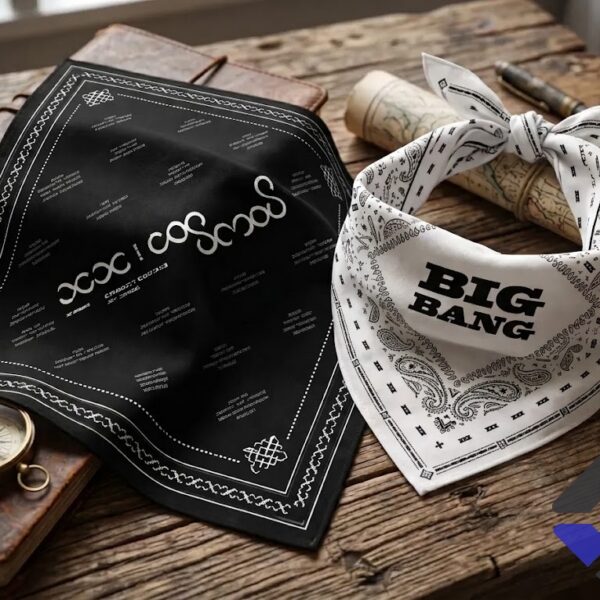Big Bang World Tour In Goyang 2026 Paisley Bandana - close-up of black face covering with stylized white text