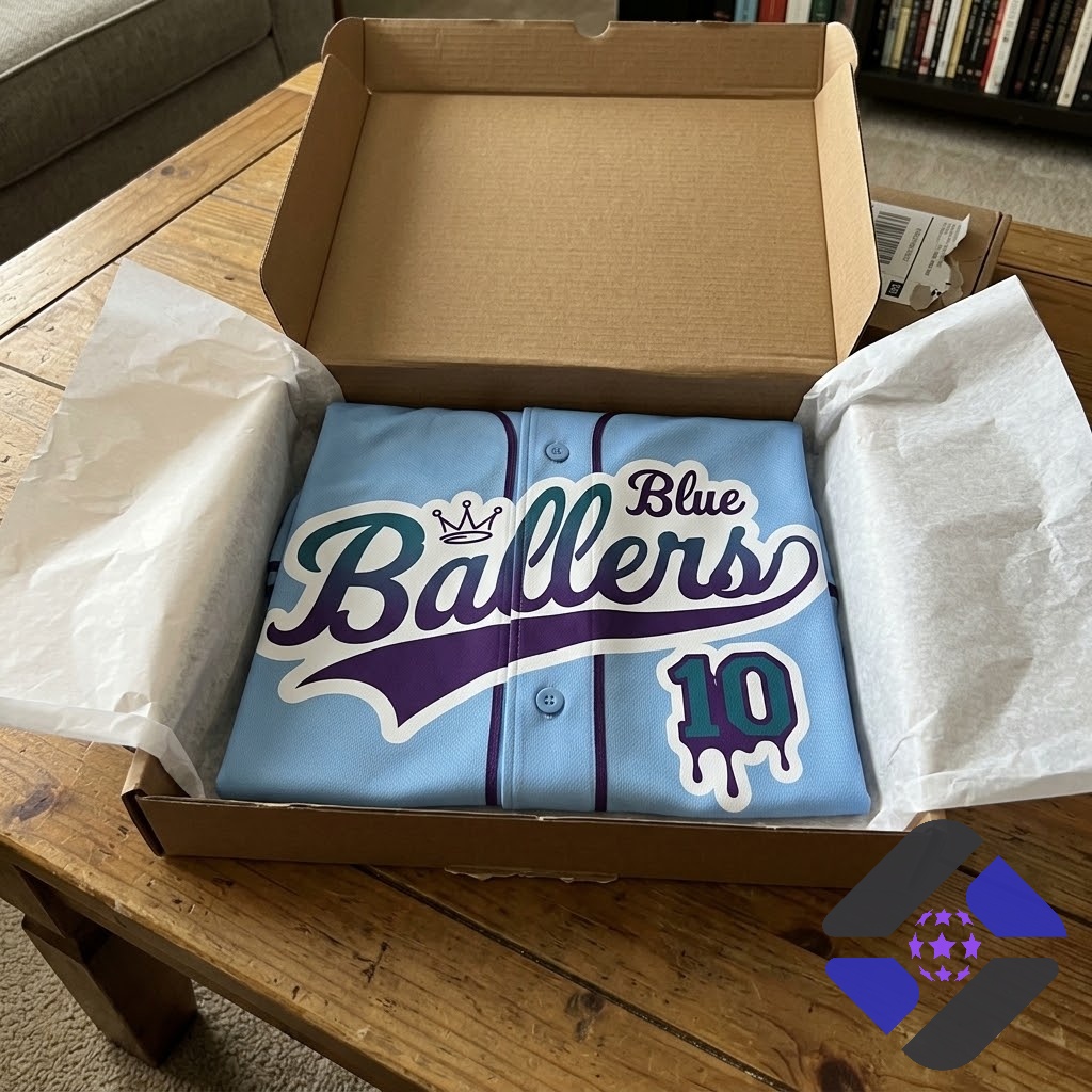 Blue Ballers 2026 Cancer Awareness Baseball Jersey - lower front close-up showing buttons and hem