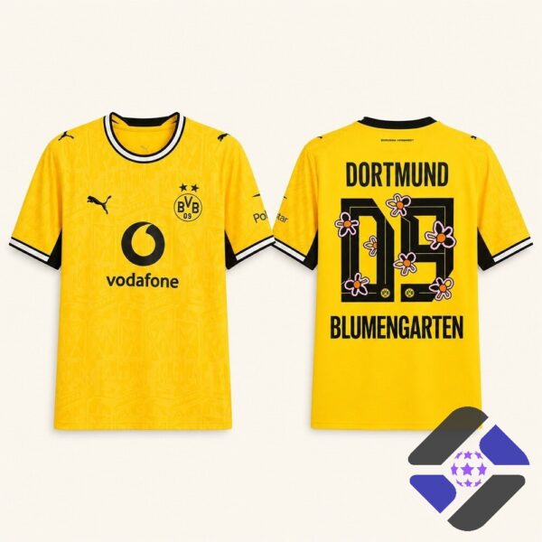 Blumengarten Rayan Djima Borussia Dortmund Flower Jersey - detailed back with custom name and floral number
