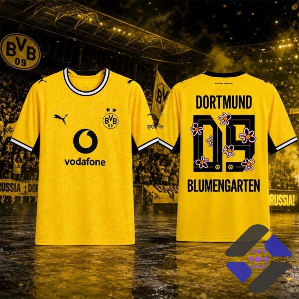 Blumengarten Rayan Djima Borussia Dortmund Flower Jersey - front and back views displayed