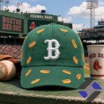 Boston Red Sox Hot Dog Pattern Cap - front view with baseball and paper cup