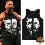 Bron Breakker wearing a black split face wolf tank top, with product mockup