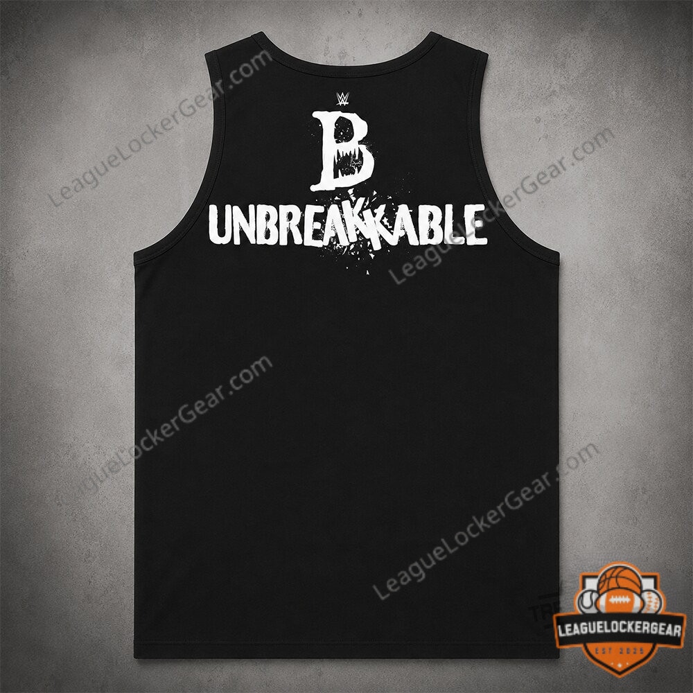 Full product mockup of the black Bron Breakker split face wolf tank top