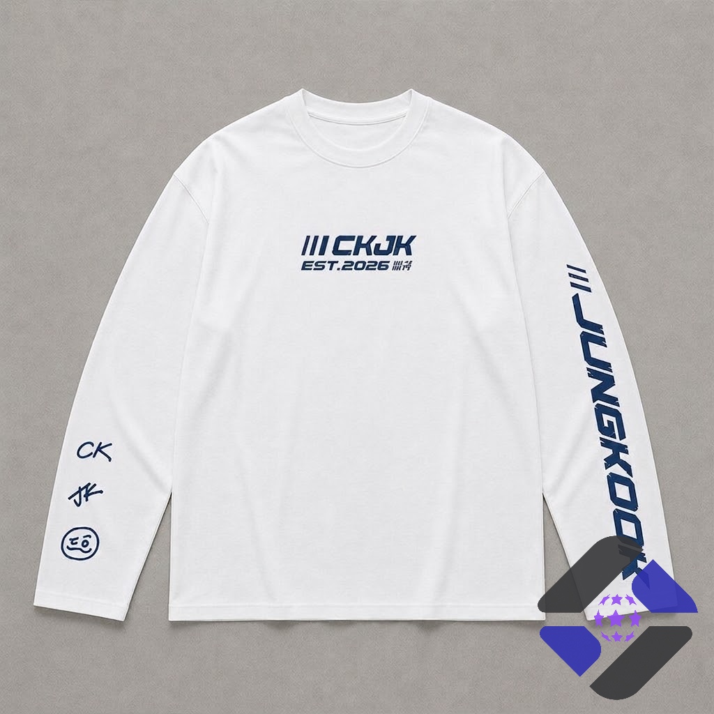 BTS Jungkook Calvin Klein CKJK EST.2026 Long Sleeve T-Shirt - flat lay showing chest and sleeves