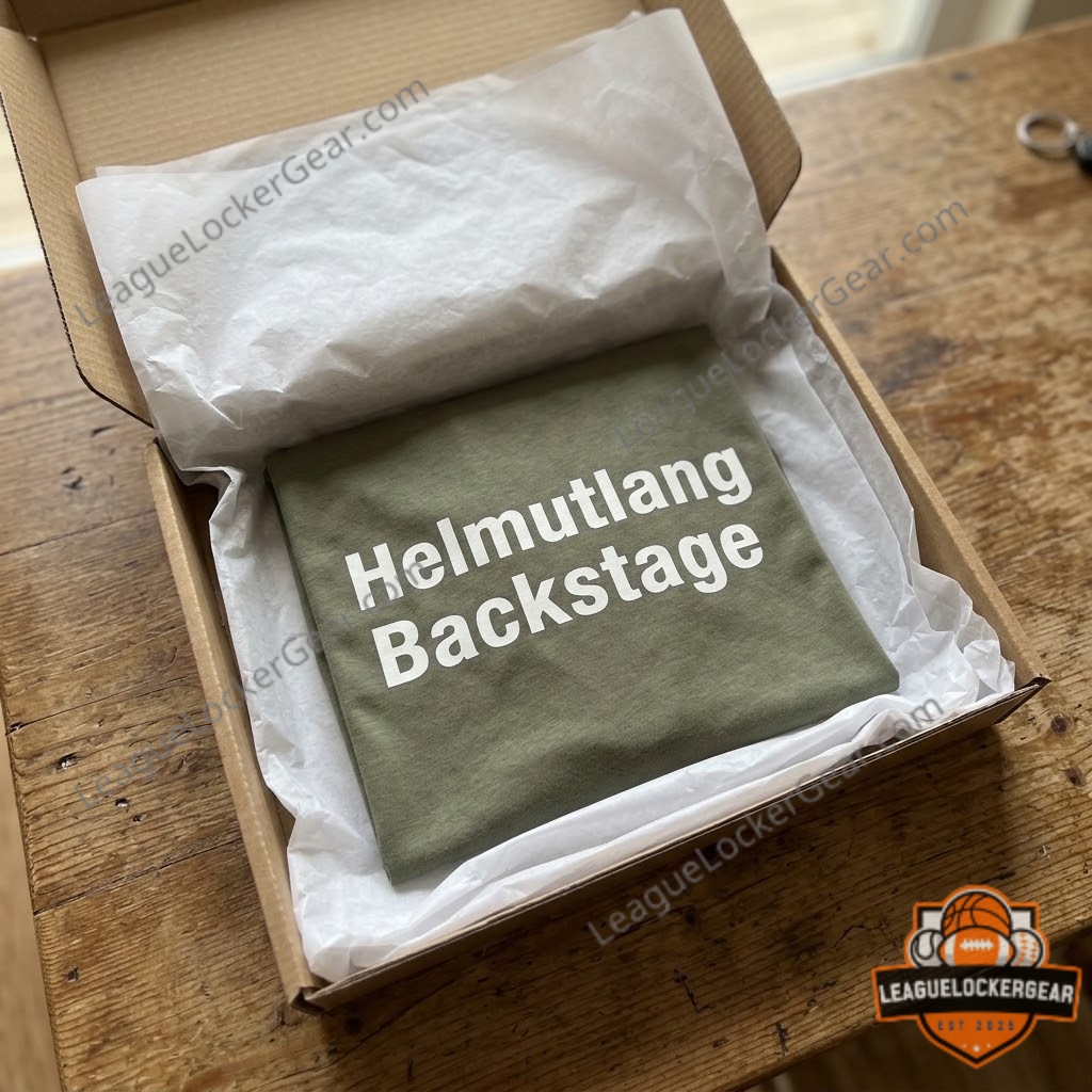 BTS Namjoon Helmutlang Backstage T-Shirt - flat lay view of the green t-shirt