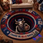 Buffalo Bills Halloween Bills Mafia Quilted Round Rug - full view in a living room setting