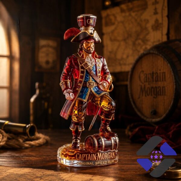 Captain Morgan Original Spiced Rum Shaped Whiskey Decanter Bottle - full view with background