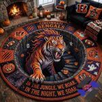 Cincinnati Bengals Halloween Quilted Round Rug - full view in a living room setting