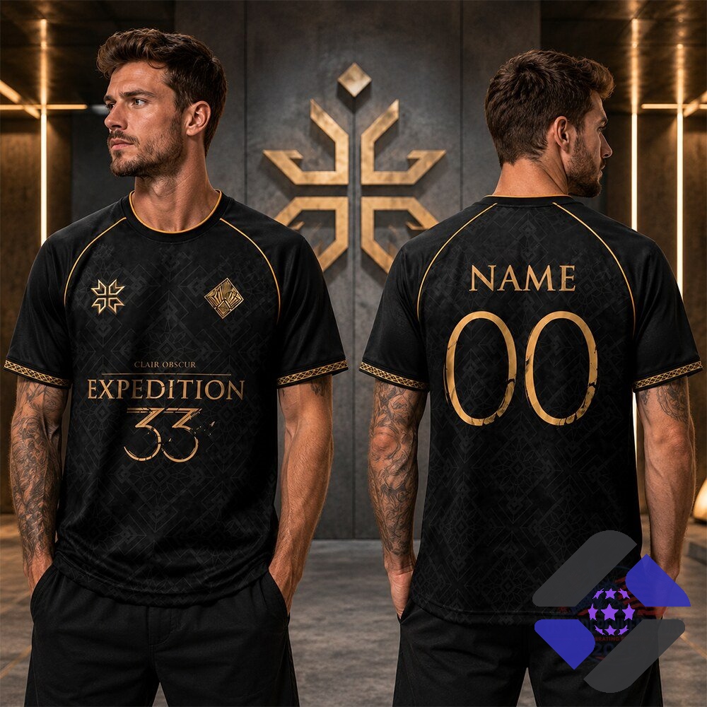 Clair Obscur Expedition 33 Jersey Shirt - front view close-up