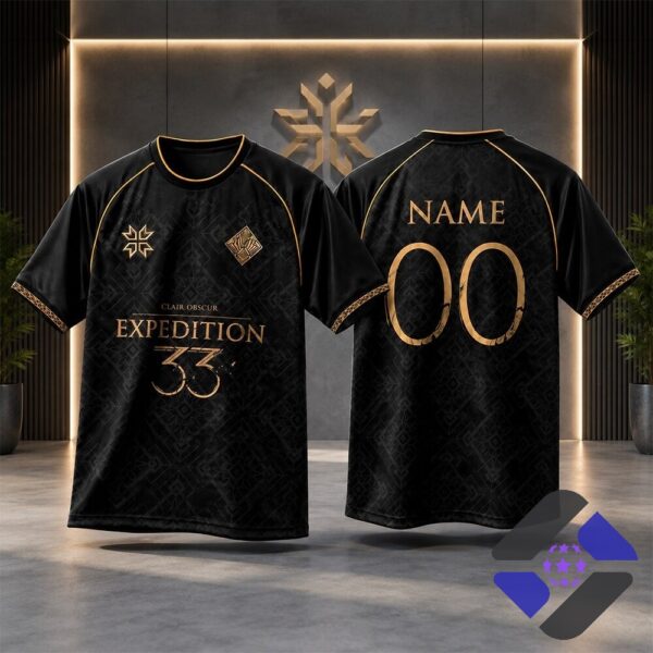 Clair Obscur Expedition 33 Jersey Shirt - front and back view