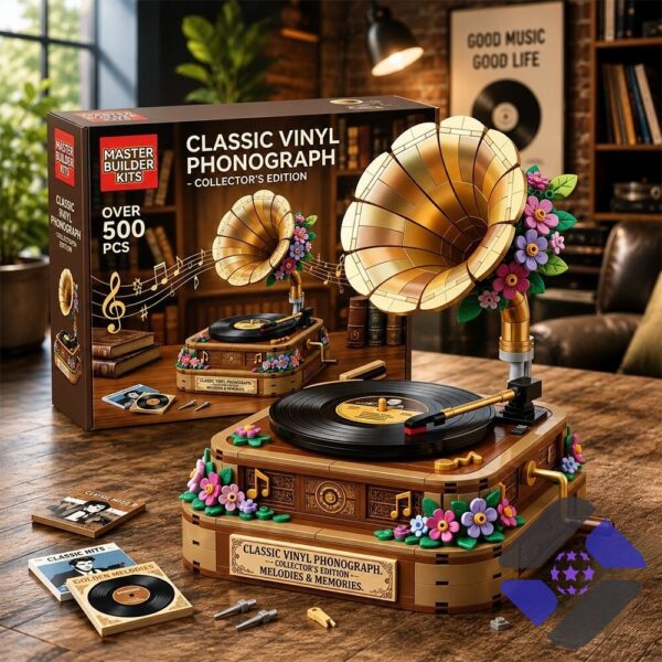 Classic Vinyl Phonograph Collector's Edition Melodies & Memories Building Block Brick Set - box view