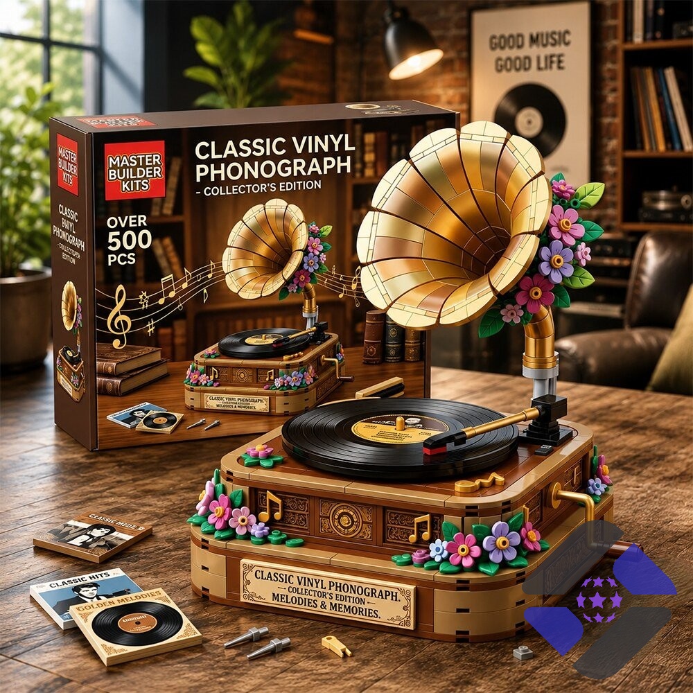 Classic Vinyl Phonograph Collector's Edition Melodies & Memories Building Block Brick Set - box view