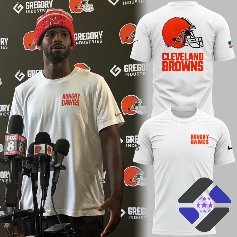 Cleveland Browns Hungry Dawgs T-Shirt – Man wearing front view Cleveland Browns Hungry Dawgs T-Shirt - man wearing front view