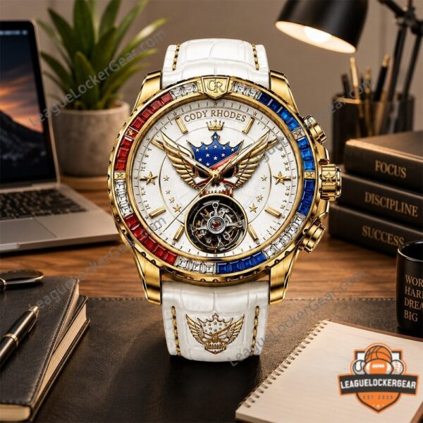 Cody Rhodes American Nightmare Crown Wings Skull Watch - close-up of left dial and strap