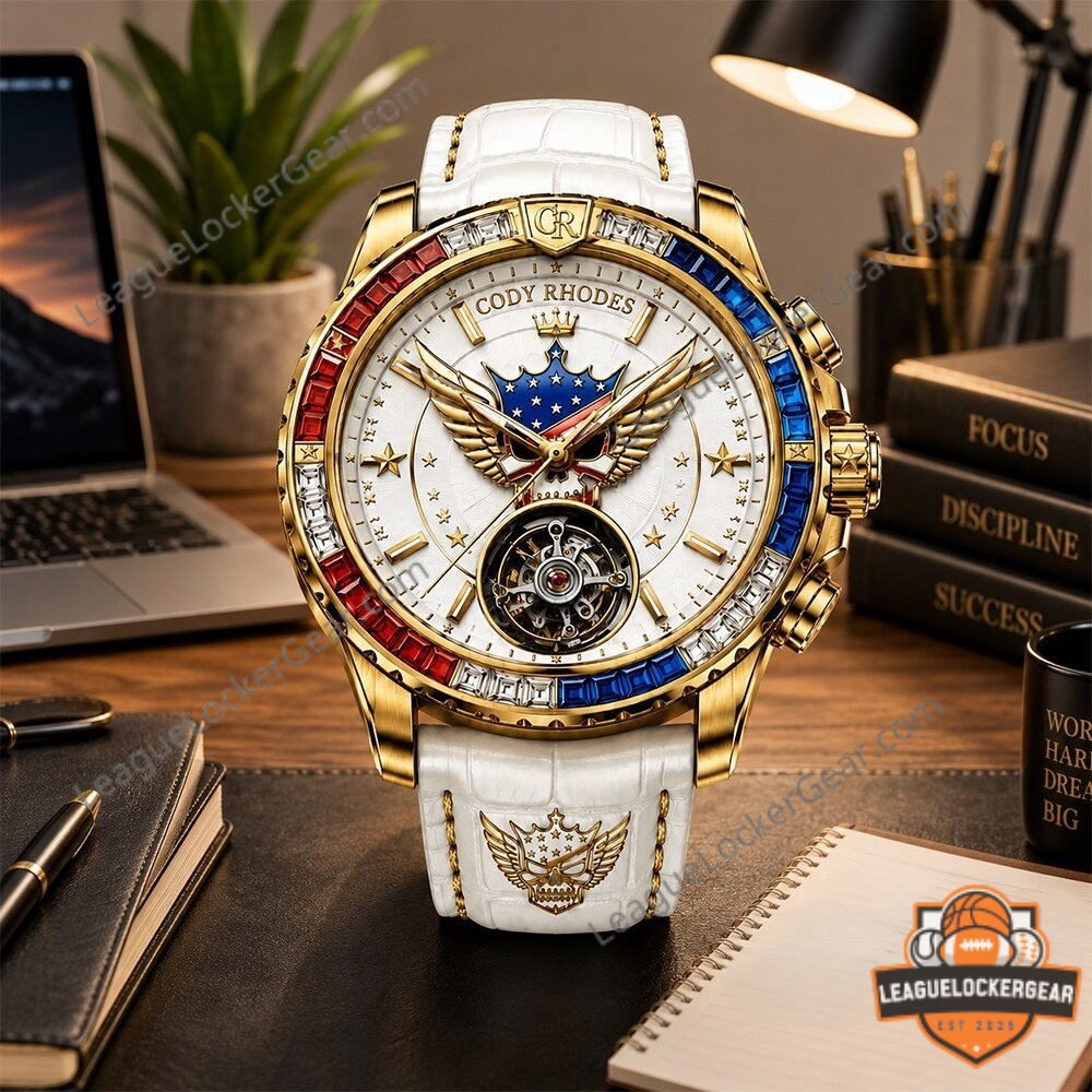 Cody Rhodes American Nightmare Crown Wings Skull Watch - close-up of left dial and strap