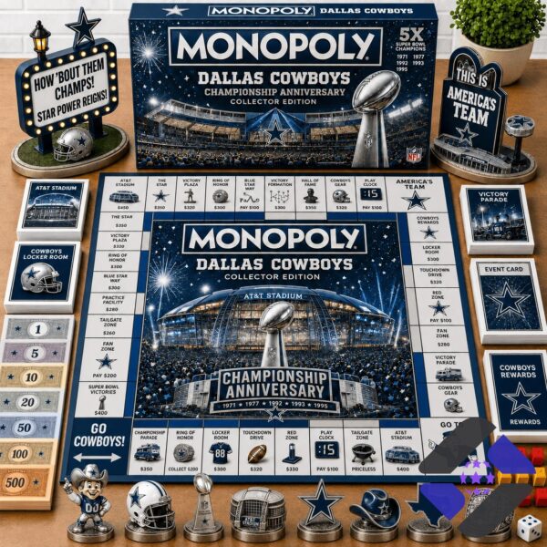 Dallas Cowboys Championship Anniversary Monopoly Board Game - full set view