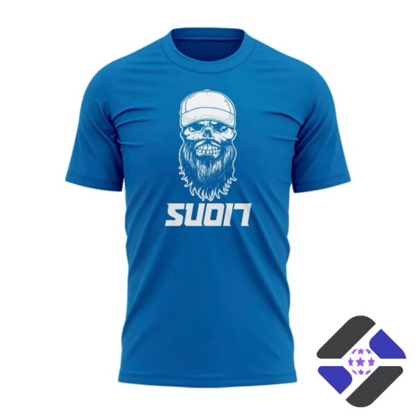 Detroit Lions Luke Combs Skull Beard T-Shirt - Ford Field stadium with confetti falling