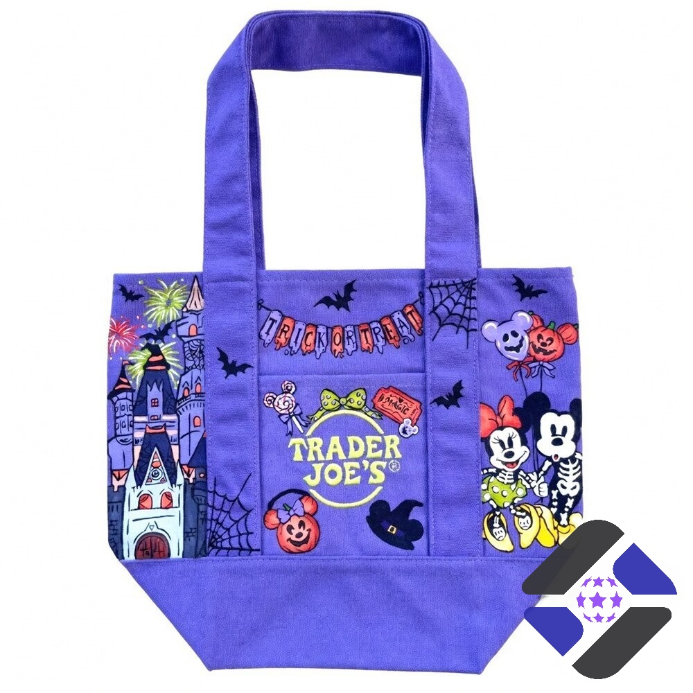 Disney Trader Joe's Halloween Mini Canvas Tote Bag - close-up of the Trick or Treat banner