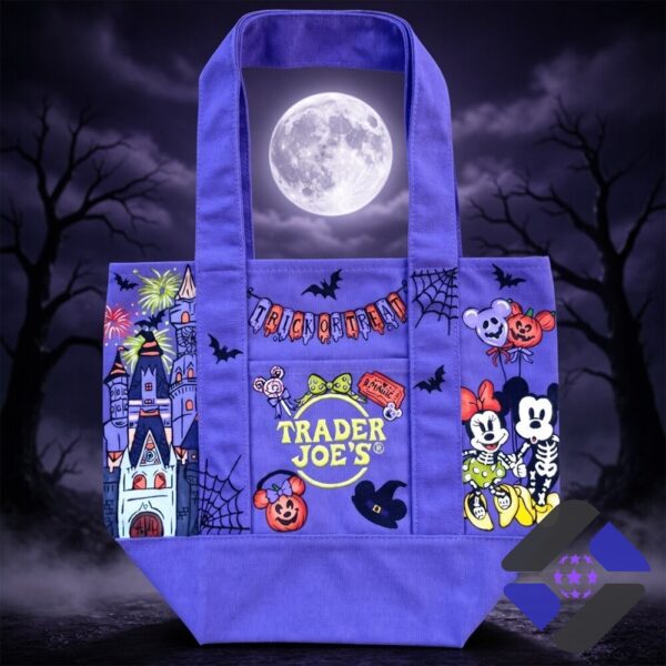 Disney Trader Joe's Halloween Mini Canvas Tote Bag - full front view of the festive design