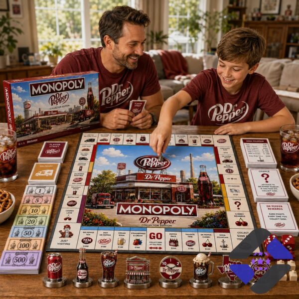 Dr. Pepper 2026 Monopoly Board Game - soda fountain rules and Chance cards