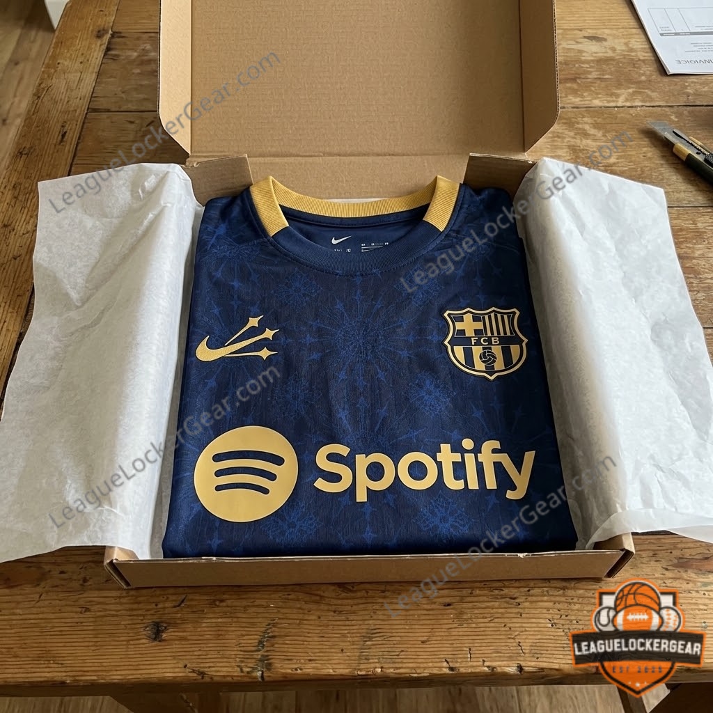 FC Barcelona Nike Spotify Special Edition Football Jersey - lower front view on a football pitch