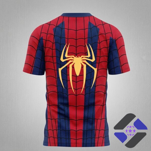 FC Barcelona Spider-Man Brand New Day Web Pattern T-Shirt - close-up of FC Barcelona logo and Marvel Studios