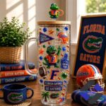 Florida Gators 2026 40oz Tumbler With Handle - full view on wooden table