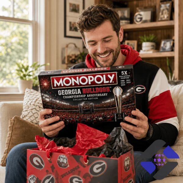 Georgia Bulldogs Monopoly Board Game - top left with Go Dawgs sign and property cards