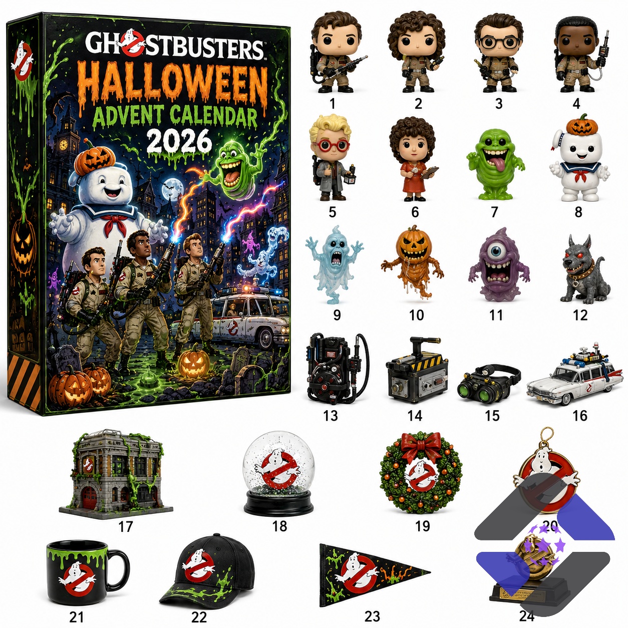 Ghostbusters Halloween Advent Calendar 2026 - front view of the collector box with characters
