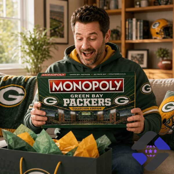 Green Bay Packers 2026 Monopoly Board Game - close up of game board and box