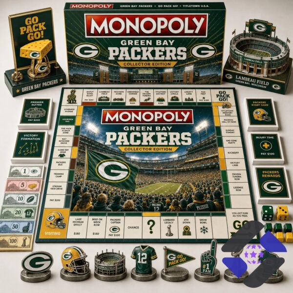 Green Bay Packers 2026 Monopoly Board Game - overall view of game components