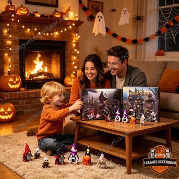 Halloween Gnome Advent Calendar close-up of gnomes with numbers 16, 4, 3, 9, 15, 28