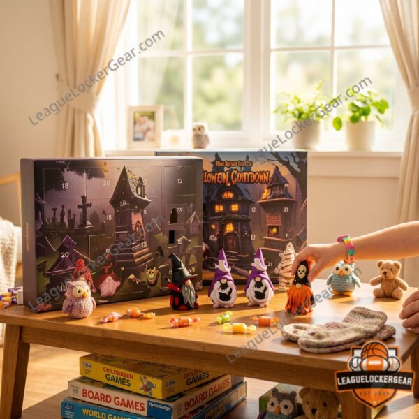 Halloween Gnome Advent Calendar featuring vampire, witch, skeleton, and mummy gnomes