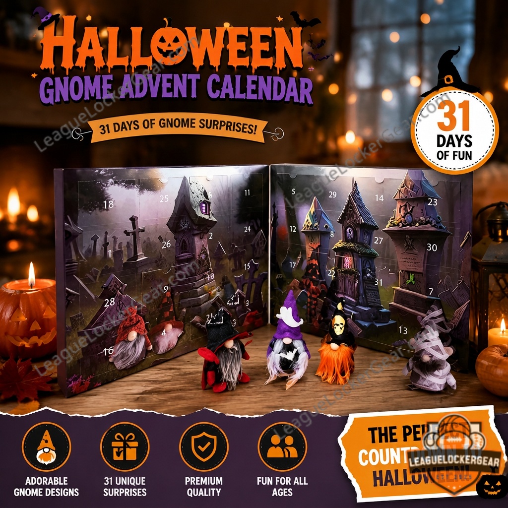 Halloween Gnome Advent Calendar showcasing gnomes and a spooky graveyard scene