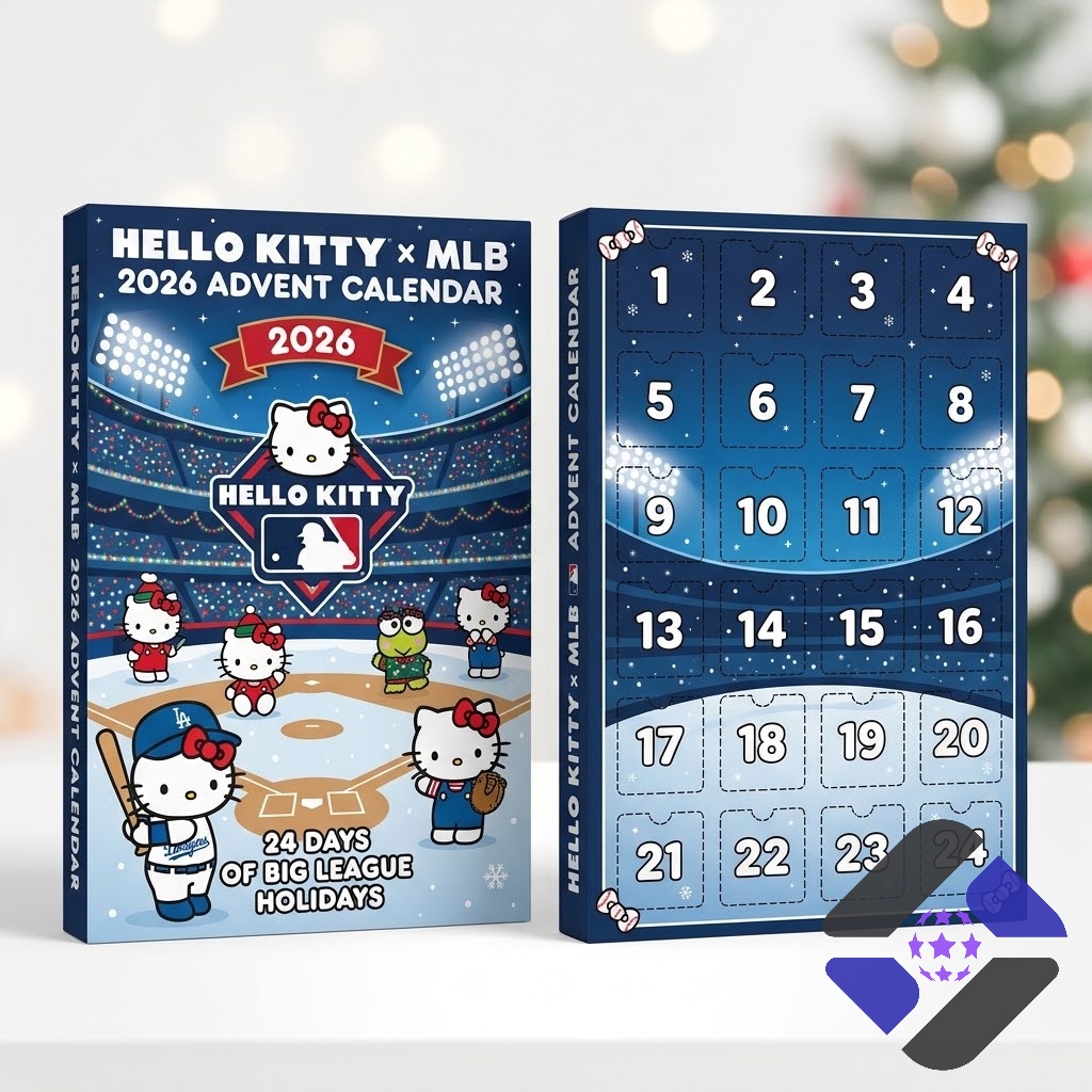 Hello Kitty Major League Baseball Advent Calendar 2026 - box and top row figures