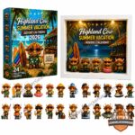 Highland Cow Summer Vacation Advent Calendar 2026 with box, display, and all figures