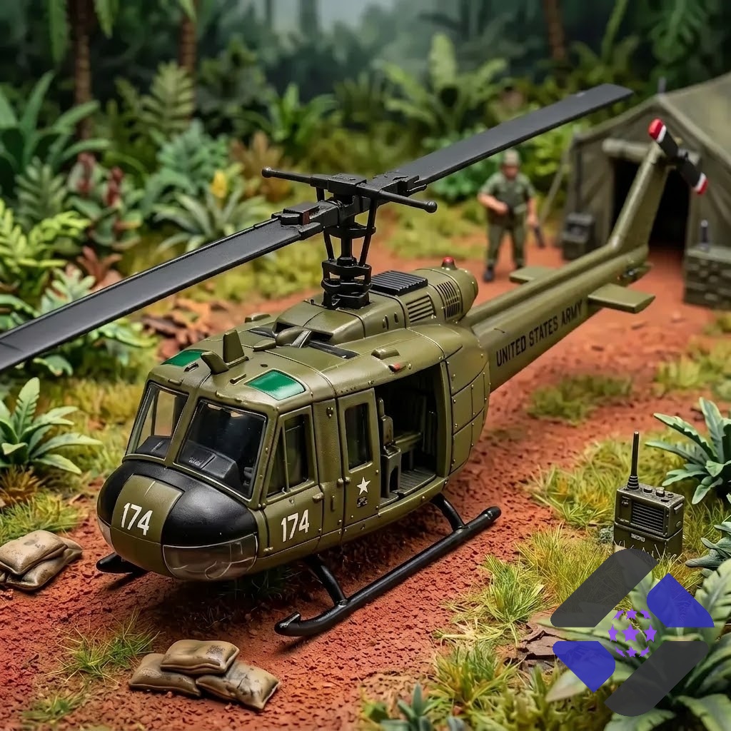 Hot Wheels Bell UH-1 Huey Vietnam Veteran Die-Cast Helicopter Toy - packaged front view