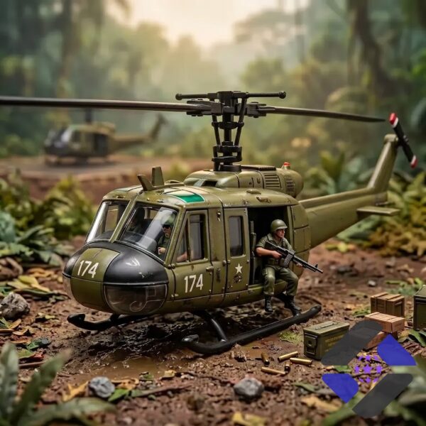 Hot Wheels Bell UH-1 Huey Vietnam Veteran Die-Cast Helicopter Toy - unpackaged on map