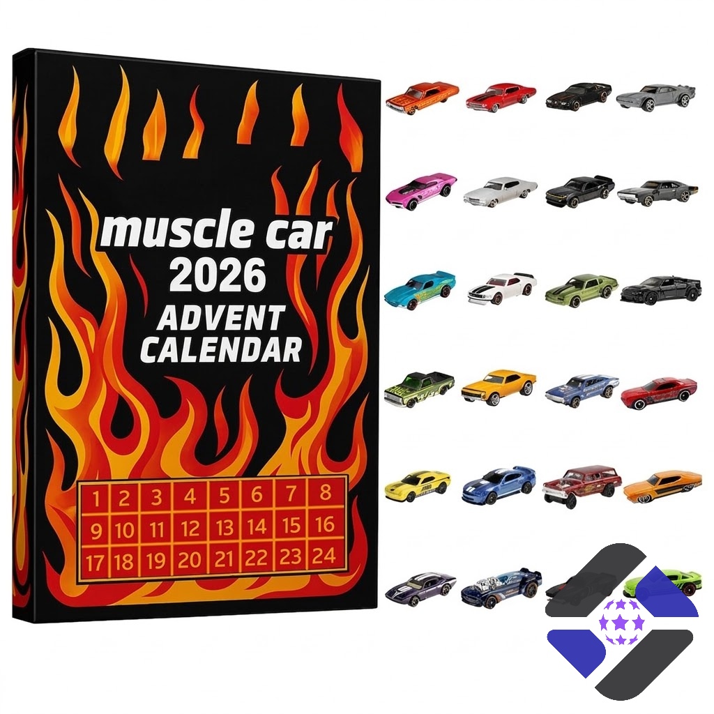 Hot Wheels Muscle Car 2026 Advent Calendar - close-up of calendar front design