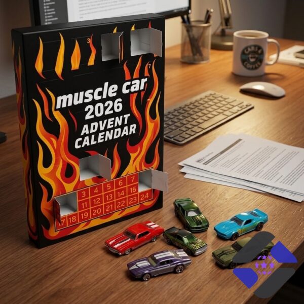 Hot Wheels Muscle Car 2026 Advent Calendar - calendar with numbered days and toy cars