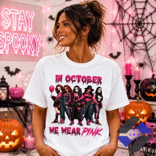 In October We Wear Pink Halloween Graphic T-Shirt - photo 2