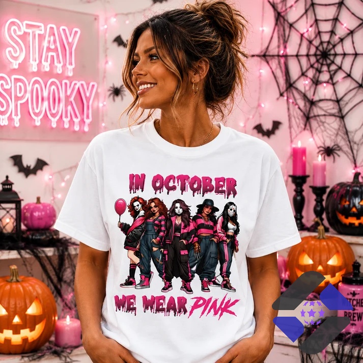 In October We Wear Pink Halloween Graphic T-Shirt - photo 2