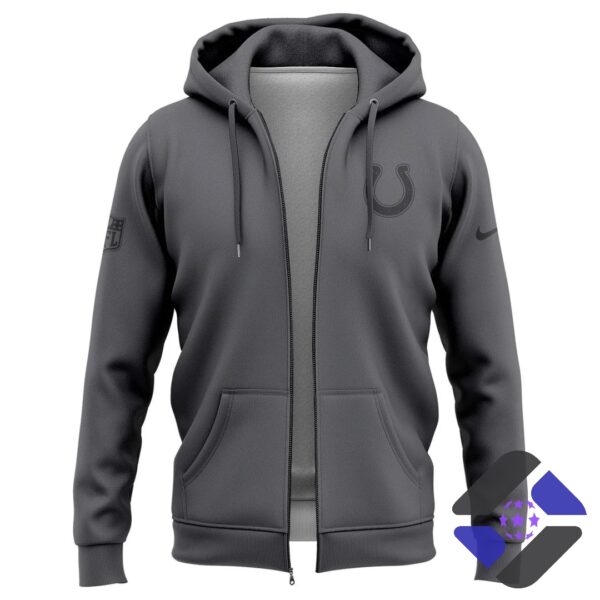 Indianapolis Colts Team Logo Zip Hoodie and Cap - front view of hoodie and cap on white background