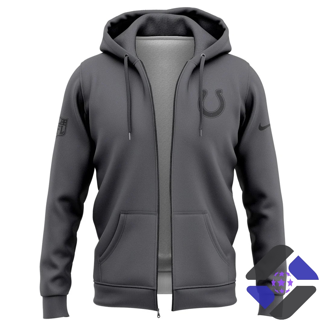 Indianapolis Colts Team Logo Zip Hoodie and Cap - front view of hoodie and cap on white background