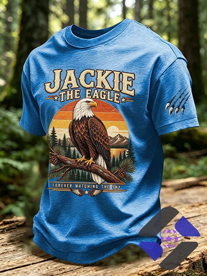 Jackie The Eagle Forever Watching The Sky T-Shirt - close up of sleeve with claw marks