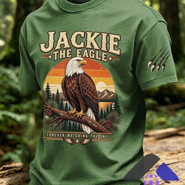 Jackie The Eagle Forever Watching The Sky T-Shirt - full front view