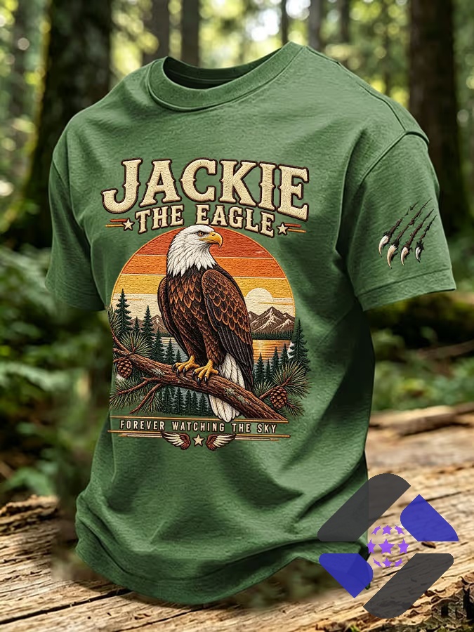 Jackie The Eagle Forever Watching The Sky T-Shirt – Full front view Jackie The Eagle Forever Watching The Sky T-Shirt - full front view